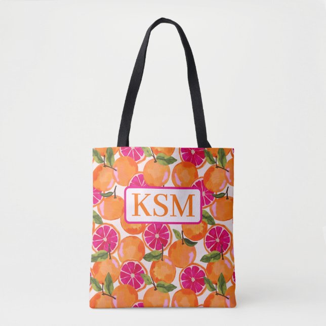 Tote Bag Aquarelle de pamplemousse Monogramme (Devant)