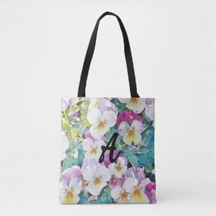 Tote Bag Aquarelle de panneaux rose, jaune, blanc Monogramm
