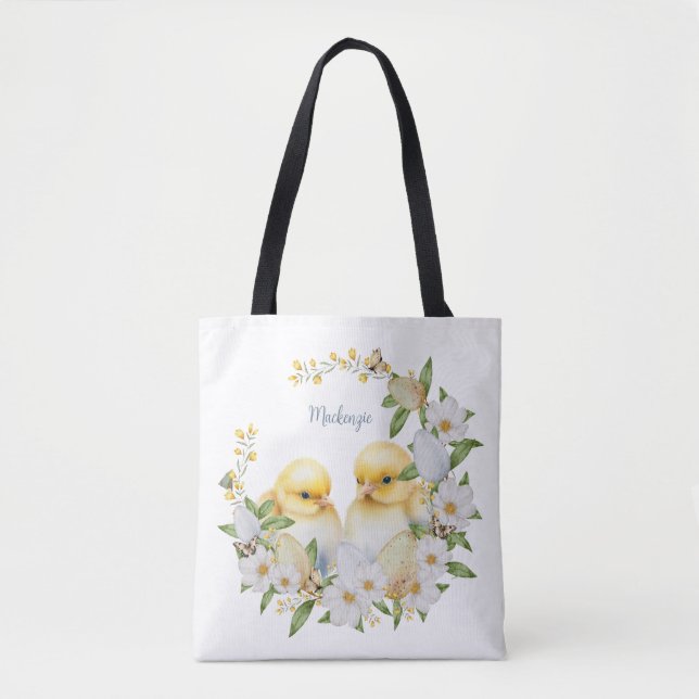 Tote Bag Aquarelle de Pâques poussin personnalisé (Devant)