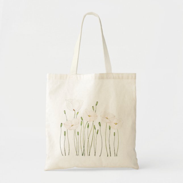 Tote Bag aquarelle de pavot blanc horizontale (Devant)