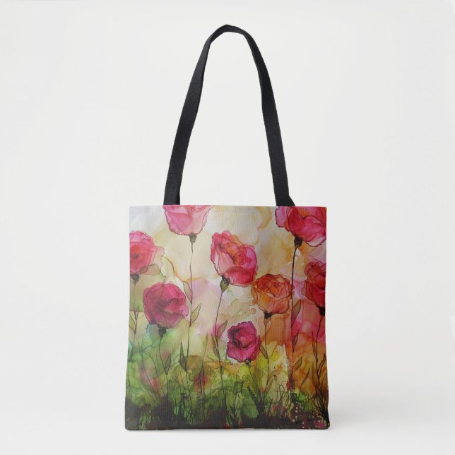 Tote Bag Aquarelle de pavot Fête des mères personnalisées (Devant)