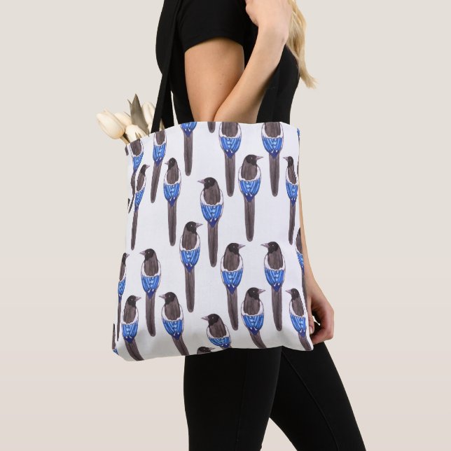 Tote Bag Aquarelle de pie affichée par noir ou de pie (De près)