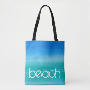 Tote Bag Aquarelle de plage Ocean Blue Green