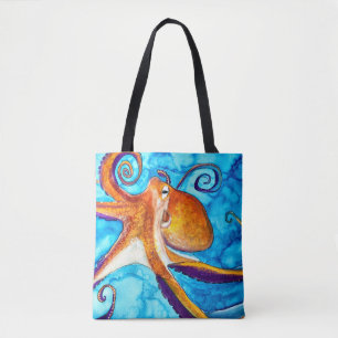 Tote Bag Aquarelle de poulpe sous l'art marin