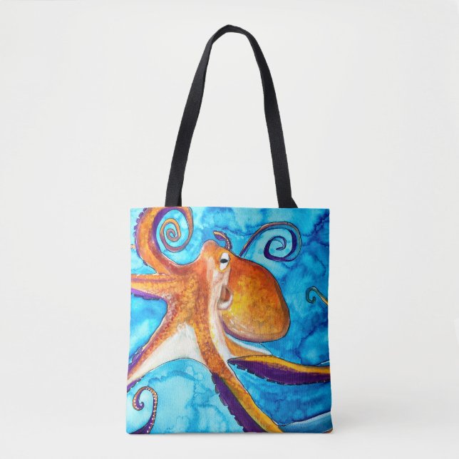 Tote Bag Aquarelle de poulpe sous l'art marin (Devant)