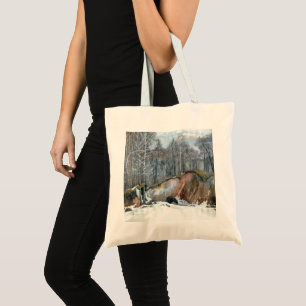 Tote Bag Aquarelle de ravin neigeux sur soie