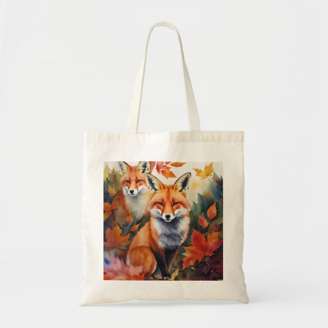 Tote Bag Aquarelle de renards d'automne (Devant)