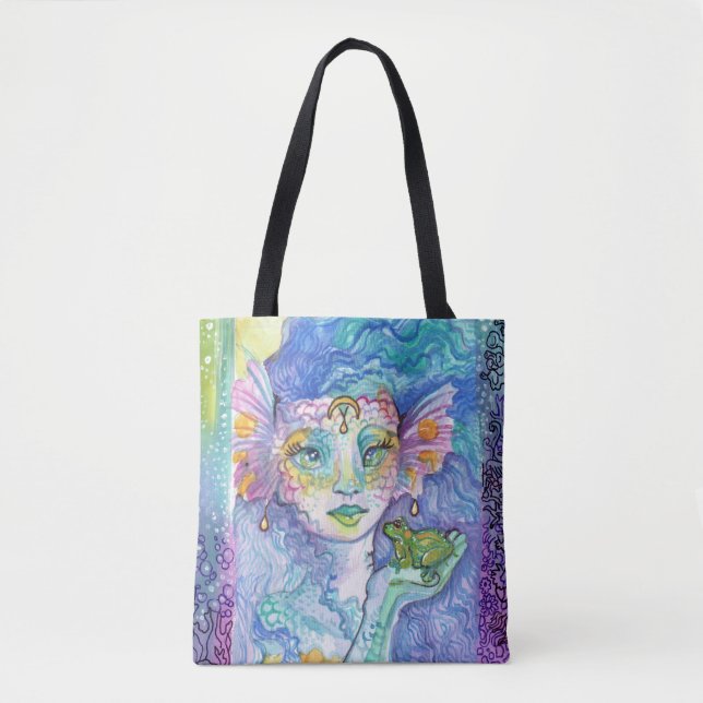 Tote Bag Aquarelle de sirène et d'imaginaire de grenouille (Devant)