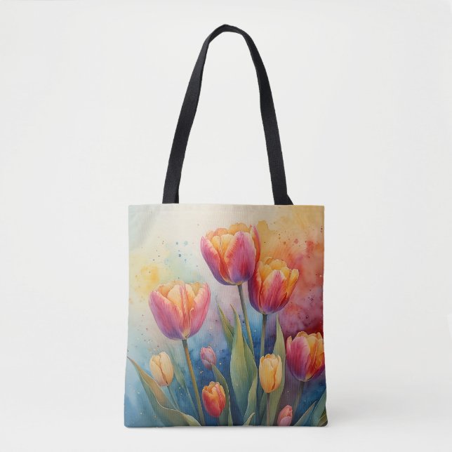 Tote Bag Aquarelle de Tulipes en fleurs Fourre-tout (Devant)