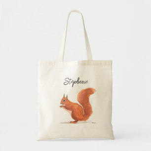 Tote Bag Aquarelle d'écureuil animal boisé nom de bébé chut