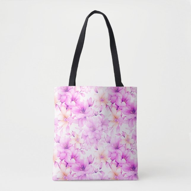 Tote Bag Aquarelle délicate Fleurs roses (Devant)