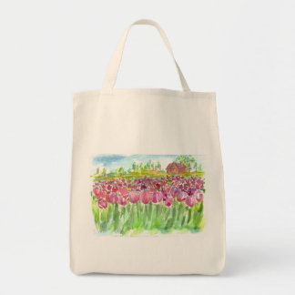 Tote Bag Aquarelle des champs de tulipe rose