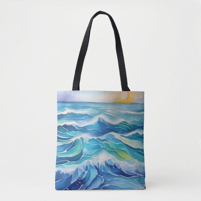 Tote Bag Aquarelle des vagues sous le soleil (Devant)