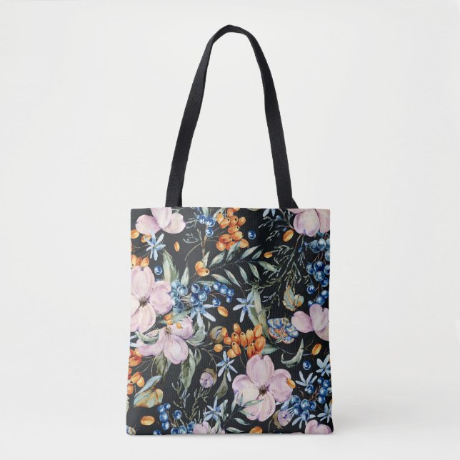 Tote Bag Aquarelle douce : Baies florales roses (Devant)