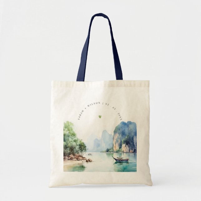 Tote Bag Aquarelle douce Côte Thaïlande Mariage marin (Devant)