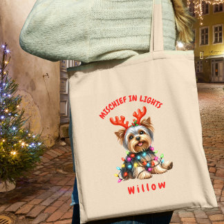 Tote Bag Aquarelle douce Yorkshire Terrier Lumières festive