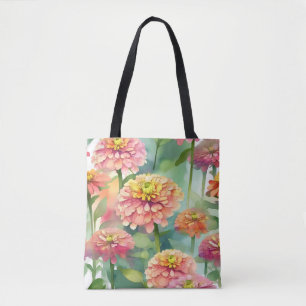 Tote Bag Aquarelle douce Zinnia Floral