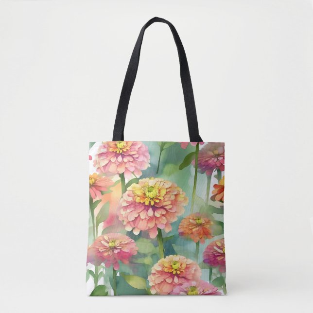 Tote Bag Aquarelle douce Zinnia Floral (Devant)