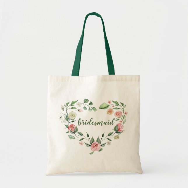 Tote Bag Aquarelle du coeur romantique Rose Wreath (Devant)