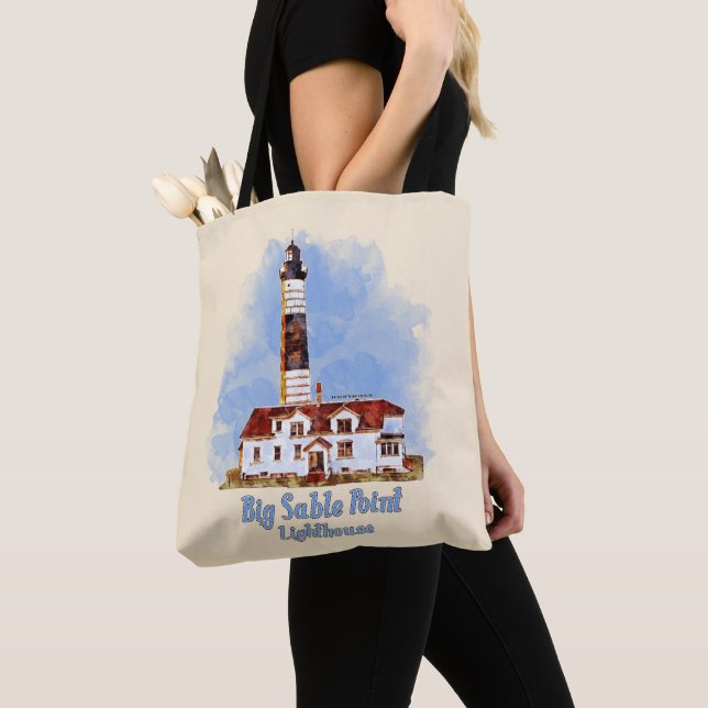 Tote Bag Aquarelle du phare de Big Sable Point - Michigan (De près)