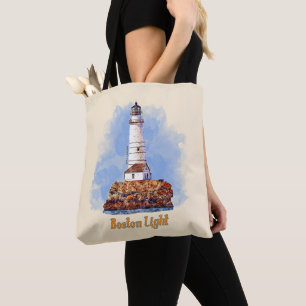 Tote Bag Aquarelle du phare de Boston - Massachusetts