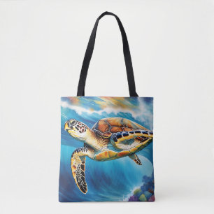 Tote Bag Aquarelle dynamique de la tortue marine