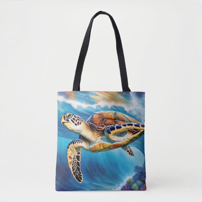 Tote Bag Aquarelle dynamique de la tortue marine (Devant)