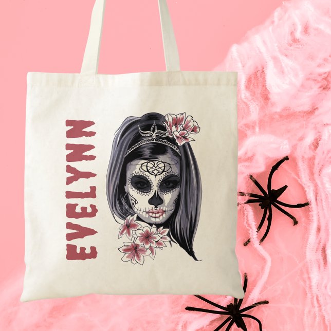 Tote Bag Aquarelle éffrayante Halloween Crâne à sucre (Créateur téléchargé)