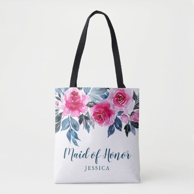 Tote Bag Aquarelle Élégante Florale Maid Of Honor (Devant)