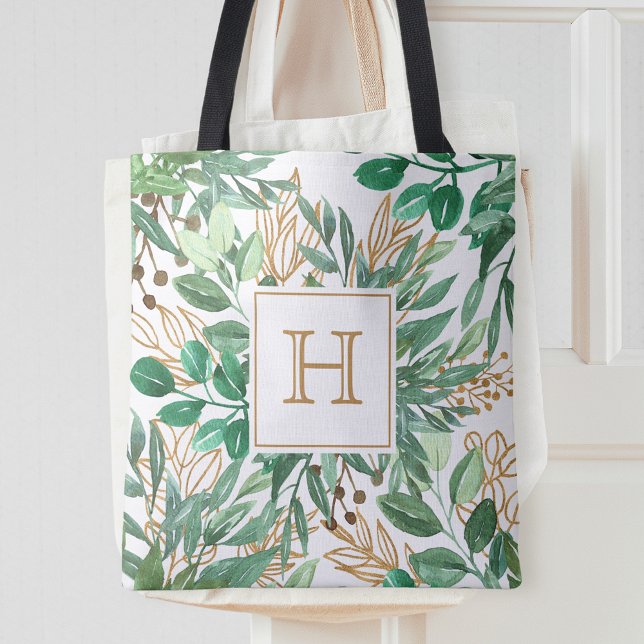 Tote Bag Aquarelle en feuilles de verdure botanique Joli mo (Créateur téléchargé)