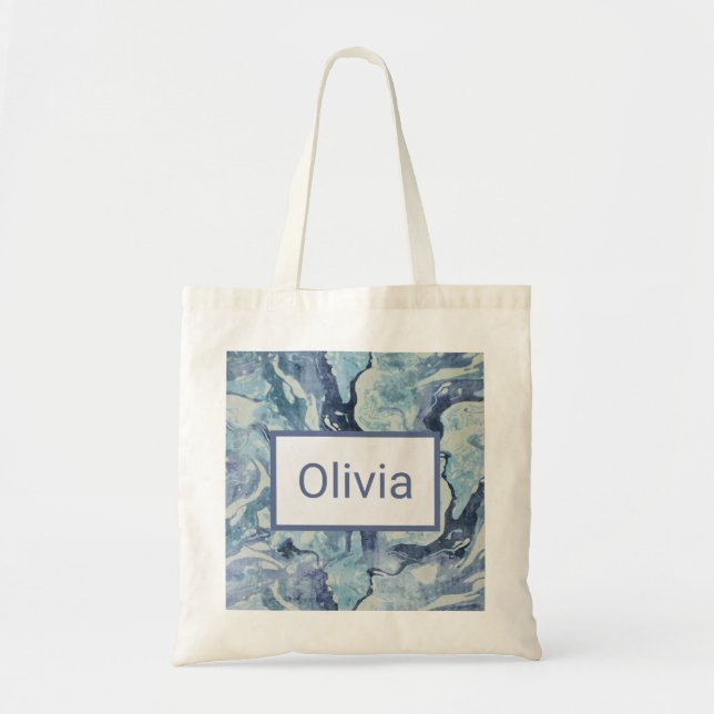 Tote Bag Aquarelle en marbre bleu et gris personnalisée (Devant)
