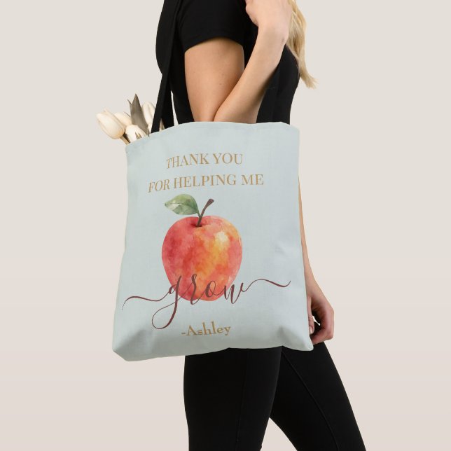 Tote Bag Aquarelle Enseignant Apple - Cadeau Merci (De près)