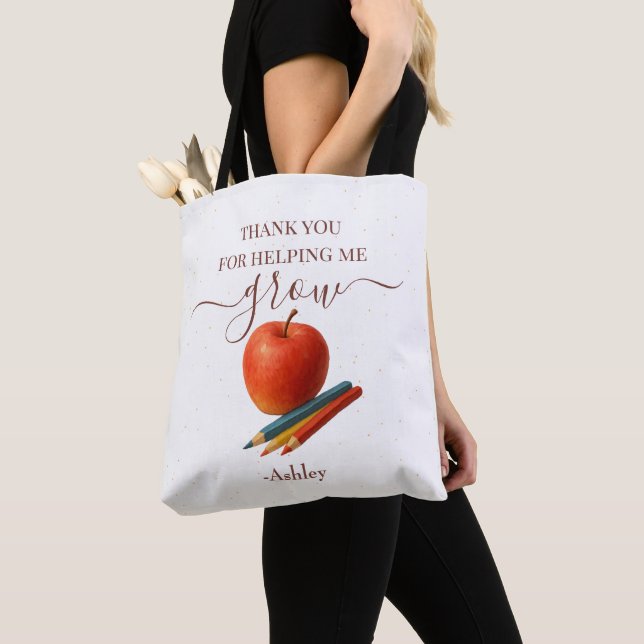 Tote Bag Aquarelle Enseignant Apple - Cadeau Merci (De près)