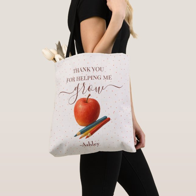 Tote Bag Aquarelle Enseignant Apple - Cadeau Merci (De près)