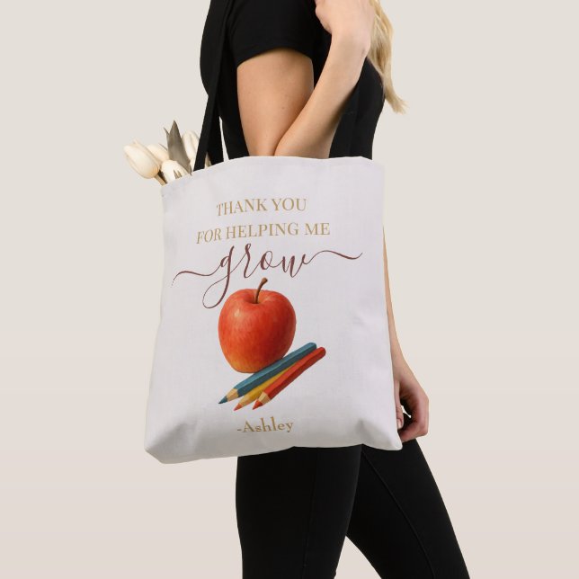 Tote Bag Aquarelle Enseignant Apple - Cadeau Merci (De près)