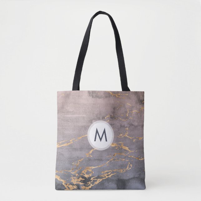Tote Bag Aquarelle et monogramme or (Devant)