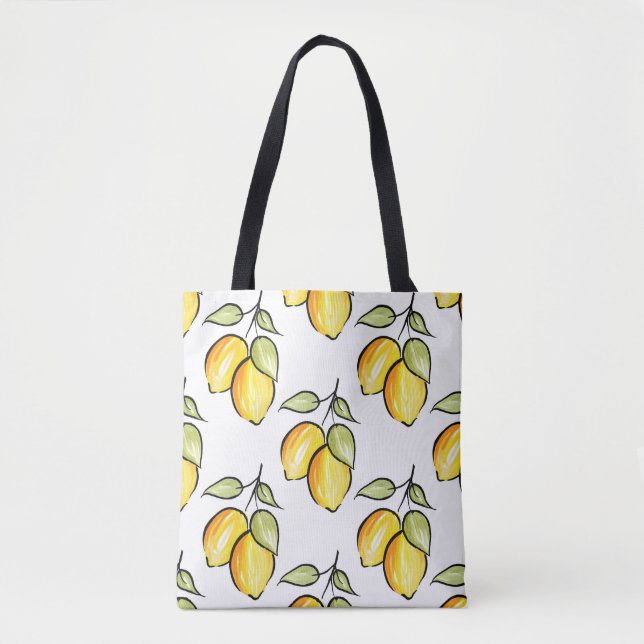 Tote Bag Aquarelle et Motif citrons d'encre (Devant)