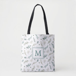 Tote Bag Aquarelle Eucalyptus Motif Botanique Monogramme