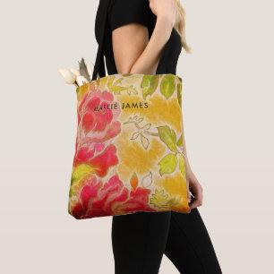 Tote Bag Aquarelle féminine florale de rose de cru avec le
