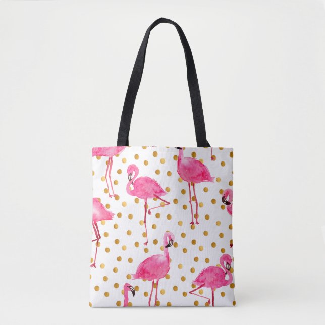 Tote Bag Aquarelle flamants roses avec matelas à points dor (Devant)
