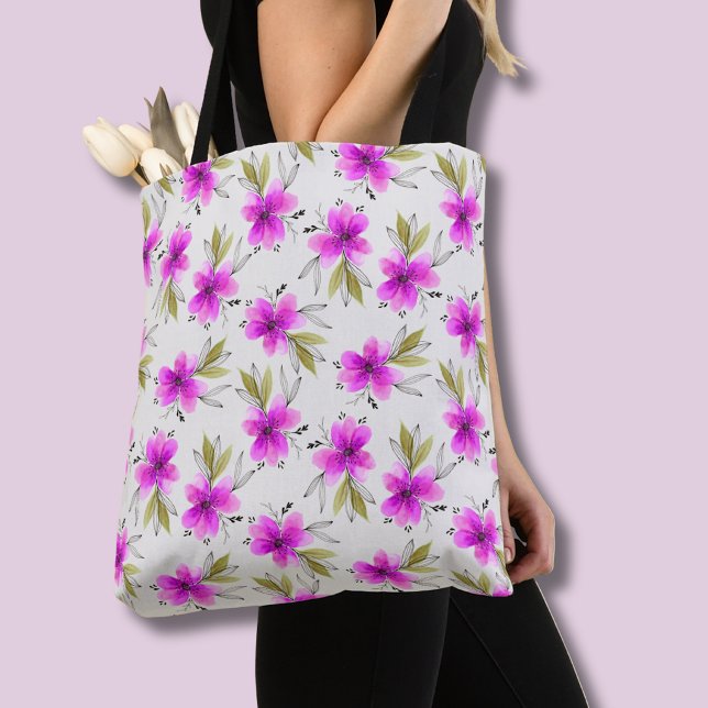 Tote Bag Aquarelle fleur de lys rose florale (pink lily watercolor floral tote bag)