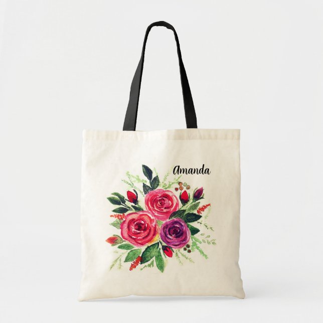 Tote Bag Aquarelle fleurie couronnes roses (Devant)