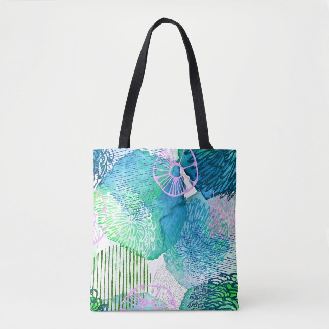 Tote Bag Aquarelle fleurie moderne abstrait (Devant)