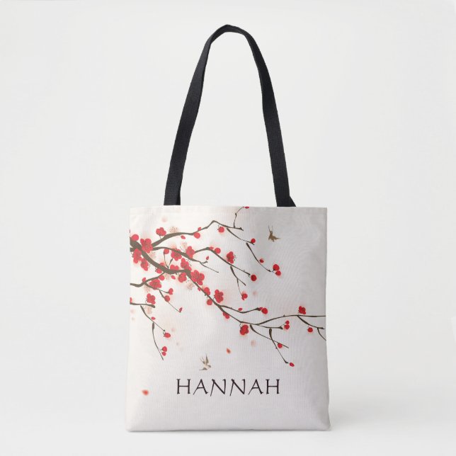 Tote Bag Aquarelle Fleurs de cerisier rouge (Sakura) Floral (Devant)