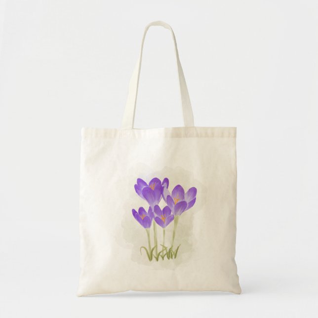 Tote Bag Aquarelle Fleurs de Crocus peintes à la main (Devant)