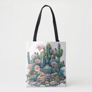 Tote Bag Aquarelle fleurs du désert cactus.