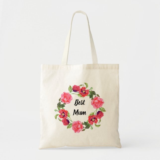Tote Bag Aquarelle Fleurs rouges et roses Design de courroi (Devant)