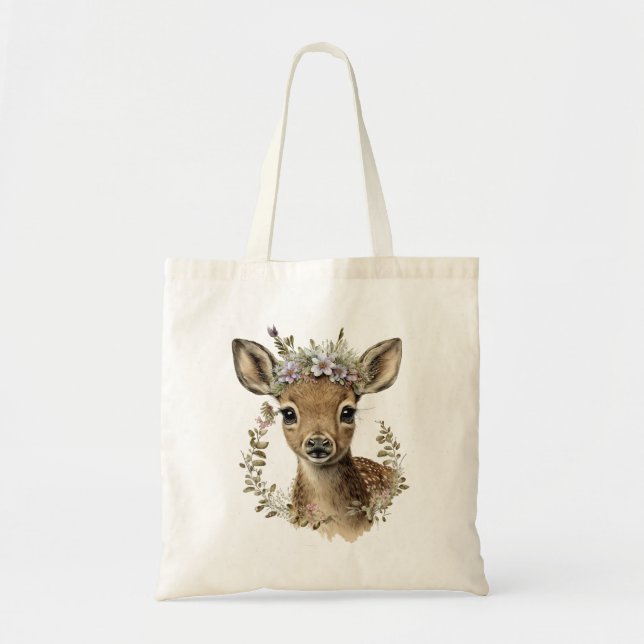 Tote Bag Aquarelle Floral Baby Deer mignonne (Devant)
