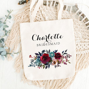 Tote Bag Aquarelle Floral Bourgogne Mariage