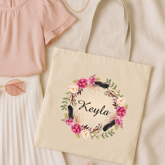 Tote Bag Aquarelle Floral Bourgogne Mariage Bridesmaid